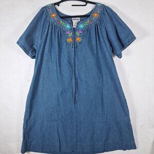 Vintage National Jean Flower Embroidered Zip Dress size large